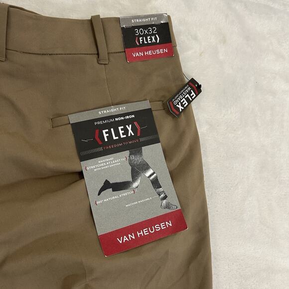 Van Heusen Mens Size 30 X 32 Khaki Flex Straight-Fit No-Iron Dress Pants NWT - Picture 12 of 14